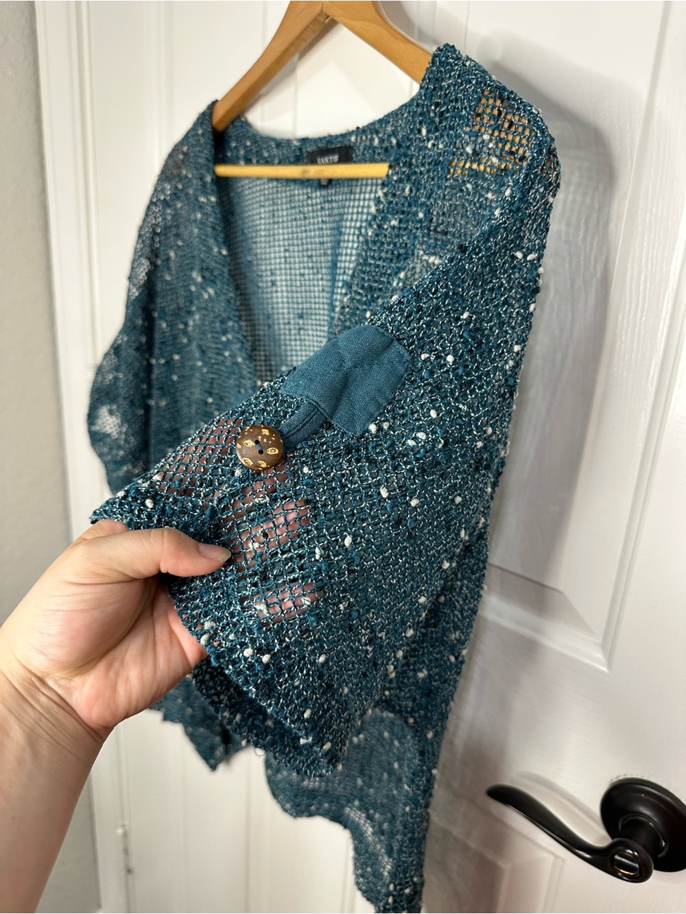 Kaktus Turquoise White Speckled Open Knit Cardigan L Mermaidcore Coastal Boho - Picture 5 of 8